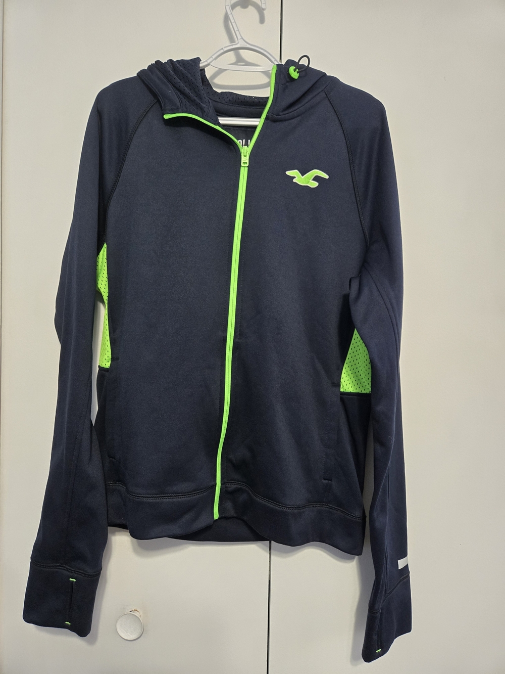 Hollister Women’s XL Navy Neon‎ Green Full Zip Performance Athletic Hoodie